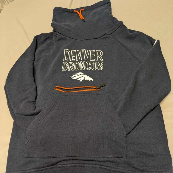 Nike Denver Broncos Sweat Shirt Mens Medium Blue w/ Orange Accents Cowl Neck - Picture 1 of 12